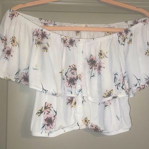 Off Shoulder, Crop Floral Tee